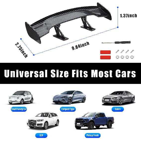 Augeny Car Mini Spoiler Wing, 9.8 Inch Carbon Fiber Car Rear Tail Wing Without Perforation, Universal Auto Mini Tiny Trunk Spoiler, Vehicle Exterior