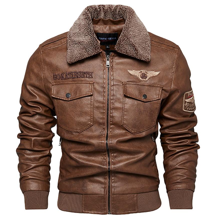 Cappotto invernale da uomo in pelle, giacca in velluto spesso con risvolto da locomotiva, cappotto in pelle PU da uomo