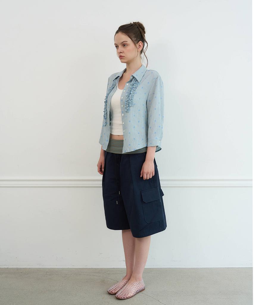 AYVUL Stripe Fold Bermuda Pants, Navy