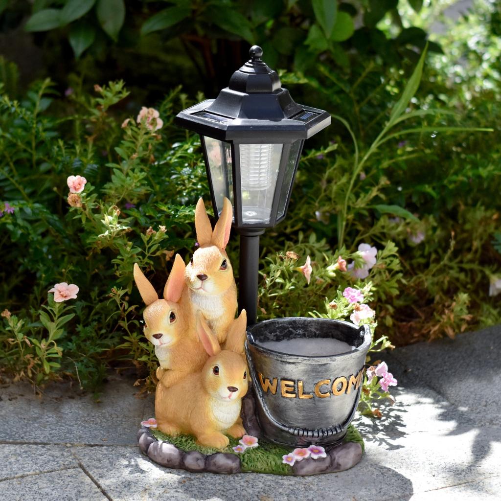 Garden Creative Flower Pot Outdoor Solar Light Animal Sculpture Ornaments Garden Path Landscaping Decoration