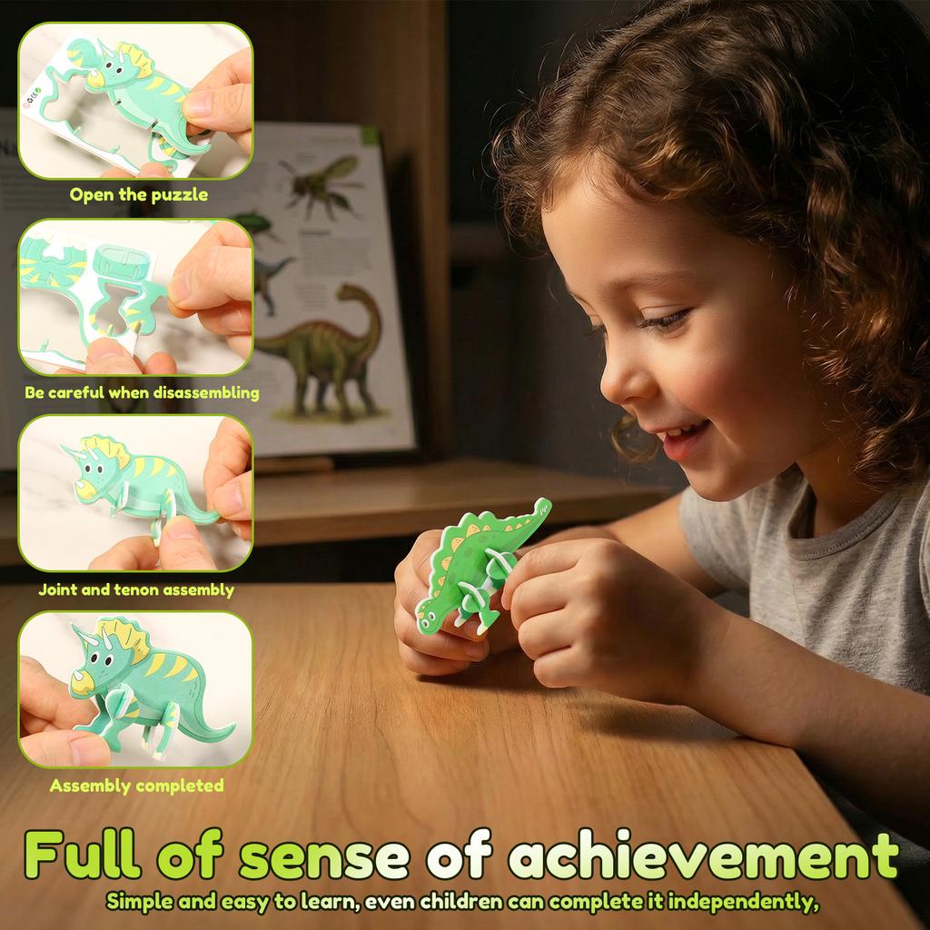 3D Jigsaw Puzzles Kids Animal/Dinosaur Educational Toys DIY Cardboard Puzzles Paper Puzzle Cartoon Model Toy Children's Day Gift