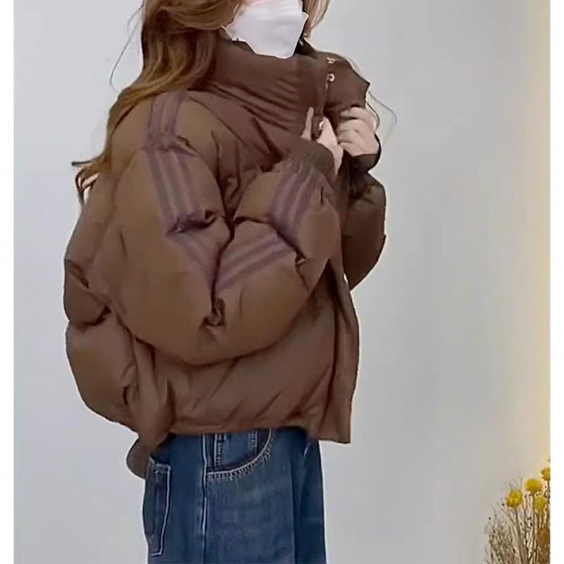 2026 Winter Womens Small Size Thick Warm Cotton Puffer Coat Three Stripes Stand Collar Zip Up Jacket