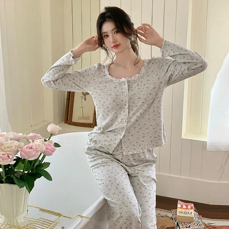 

Костюм с длинными рукавами, приятный для кожи, стильный, нежный, маленькая домашняя одежда, верхняя пижама для женщин L