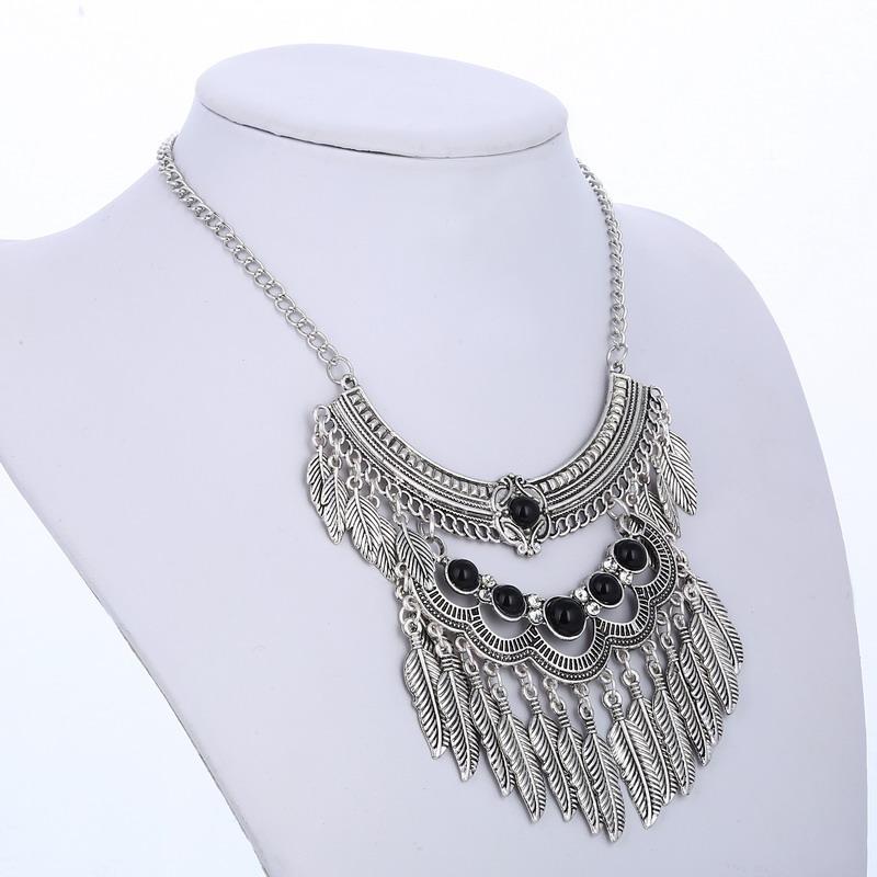 Vintage Statement Boho Necklace For Women Leaves Tassel Blue Black Red Beads Rhinestone Bohemian Necklace Party Jewelry Gift