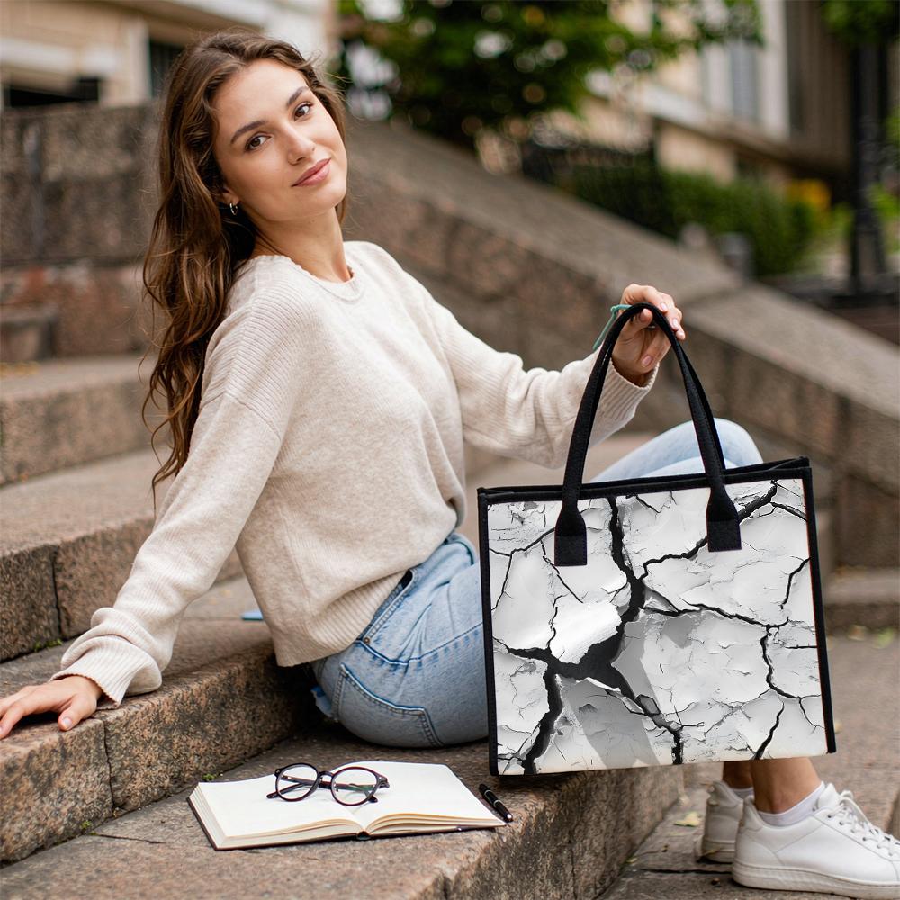 Trendy Cracked Pattern Tote Bag Casual Daily Large Capacity Handbag for Shopping Travel Outdoor Use