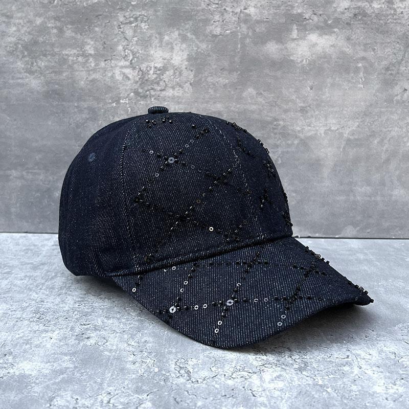 Spring And Summer High-Quality Plaid Sequins Washed Cotton Baseball Cap Women'S Versatile Street Cap