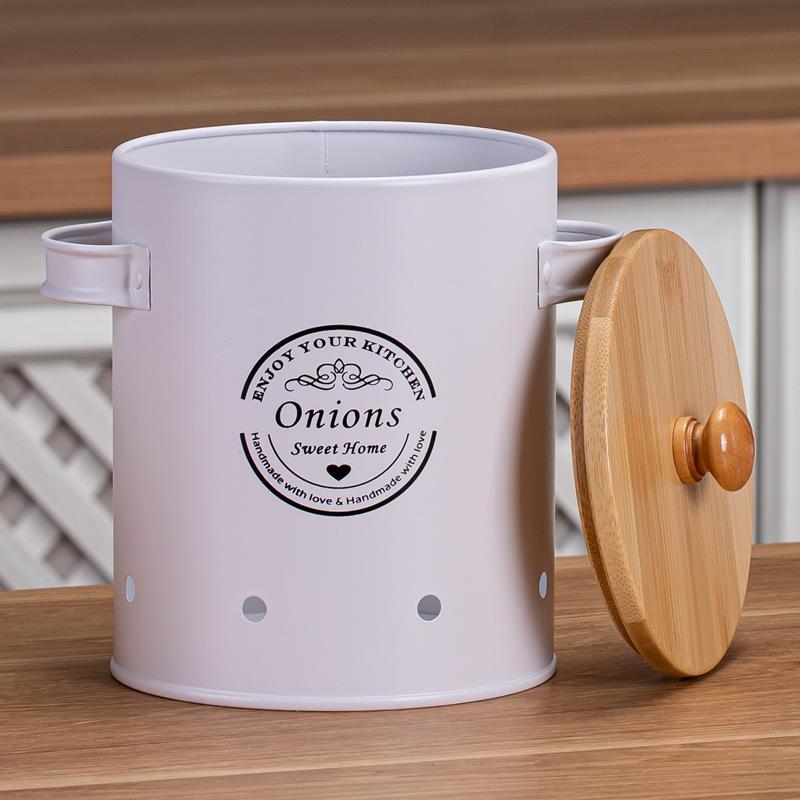 Bambusový kryt úložná nádrž Brambora prodyšná domácí freshness box Kuchyňská kovová úložná nádoba na brambory, cibuli, česnek