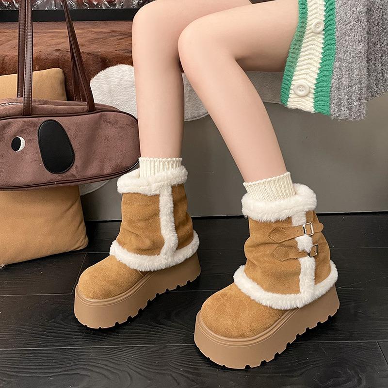 Trendy retro thick-soled plush thickened snow boots women's new winter plush warm fluffy cotton shoes