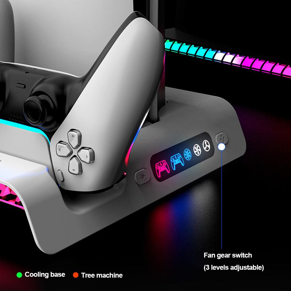 For PS5 Slim Stand Cooling Station With RGB Light Cooling Fan Dual Controllers Charger For PS5 Slim Console Digital&Disc Edition