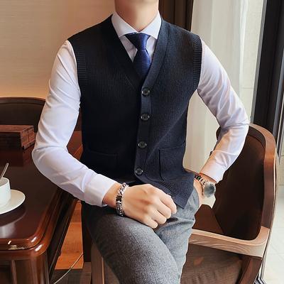Men's Wool Blend V-Neck Button Front Sweater Vest