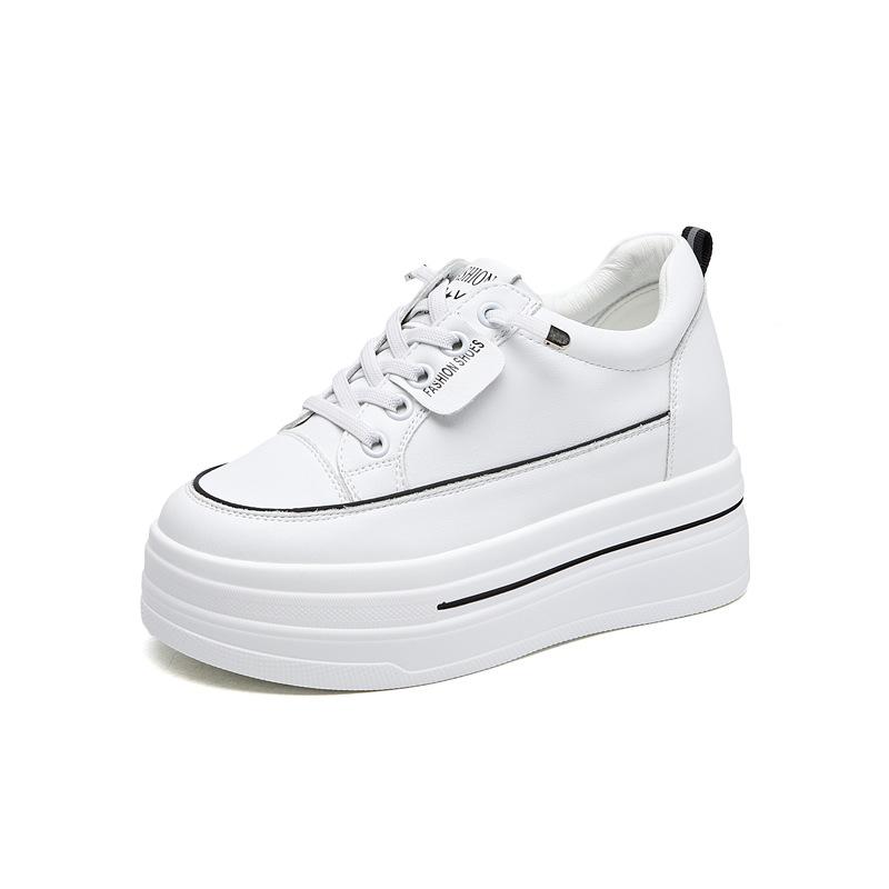 New Little White Shoes Women's Inner Height Increase Leather Versatile and Comfortable Lace-up-free Thick-soled Small-size Women's Shoes