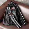 New Multi Logo Genuine Leather Jacket Men Slim Fit Biker Coat Pure Cowhide Short Trendy Outerwear