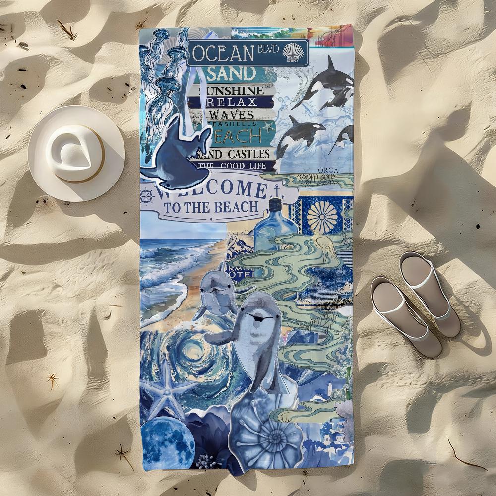 Marine life Blue hues Towel For Swim Yoga Gym Quick Drying Soft and skin-friendly Beach Towels All-Season