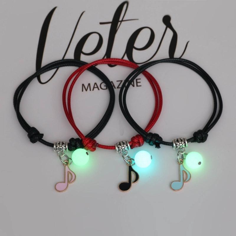 3 Pcs/set Luminous Beads Bracelet Hand-woven Love Star Moon Cat Sisters Novel Luminous Bracelet Adjustable Hand Rope