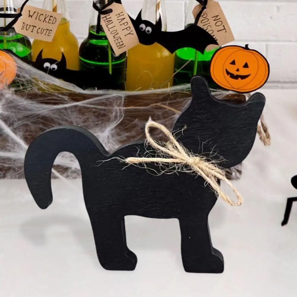 

2pcs Cute Halloween Black Cat Ornament Mini Animal Statue Table Sign Cat Sculpture Gift