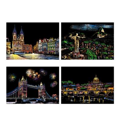 4 Sheets Scratch Paper DIY Handicraft A4 White Cardboard Landscape Scratchboard Scratch Painting