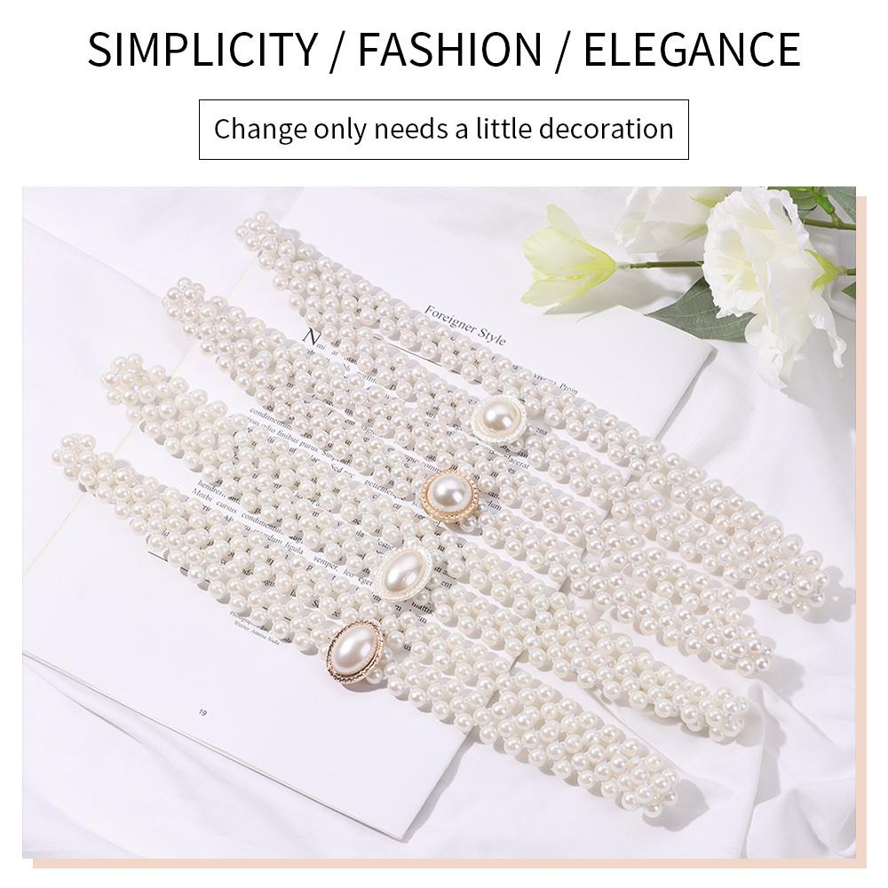 Elegant Clothing Supplies Dress Decoration Pearl Waist Belt Elastic Buckle Pearl Chain Dress Strap