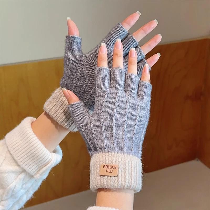

Half-finger wool knitted and velvet can be written, cycling, non-slip, dew finger warm