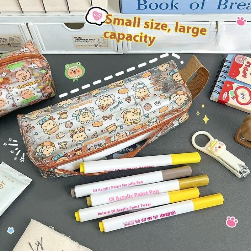 Cute Cartoon Capybara Bear Pvc Pen Bag Transparent Large Capacity Pencil Case Stationery Storage Bag Stationery Box Supplies