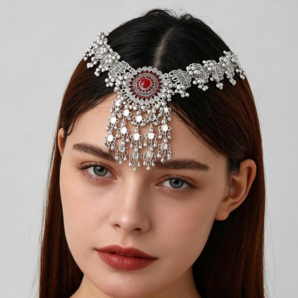 Ethnic Retro Tassel Rhinestone Forehead Chain for Indian Bride
