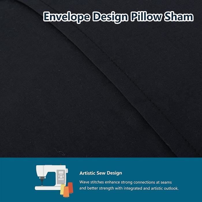 Housse de couette 200x200 cm avec 2 taie d'oreiller 80x80 cm noir