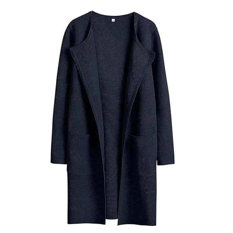 Woolen Coat Women Autumn Korean Fashion Casual Loose Women Coat Solid Color Button-Less Cardigan Coat