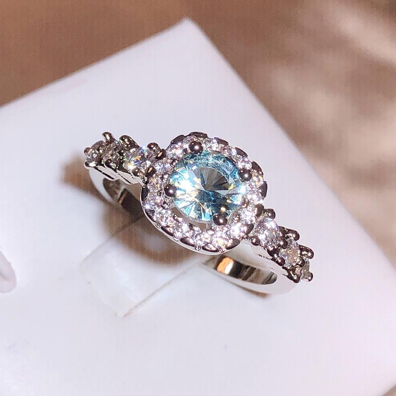 New Fashion Blue Cubic Zirconia Engagement Rings For Women Luxury Silver Color Band Temperament Sweet Lady's Party Jewelry