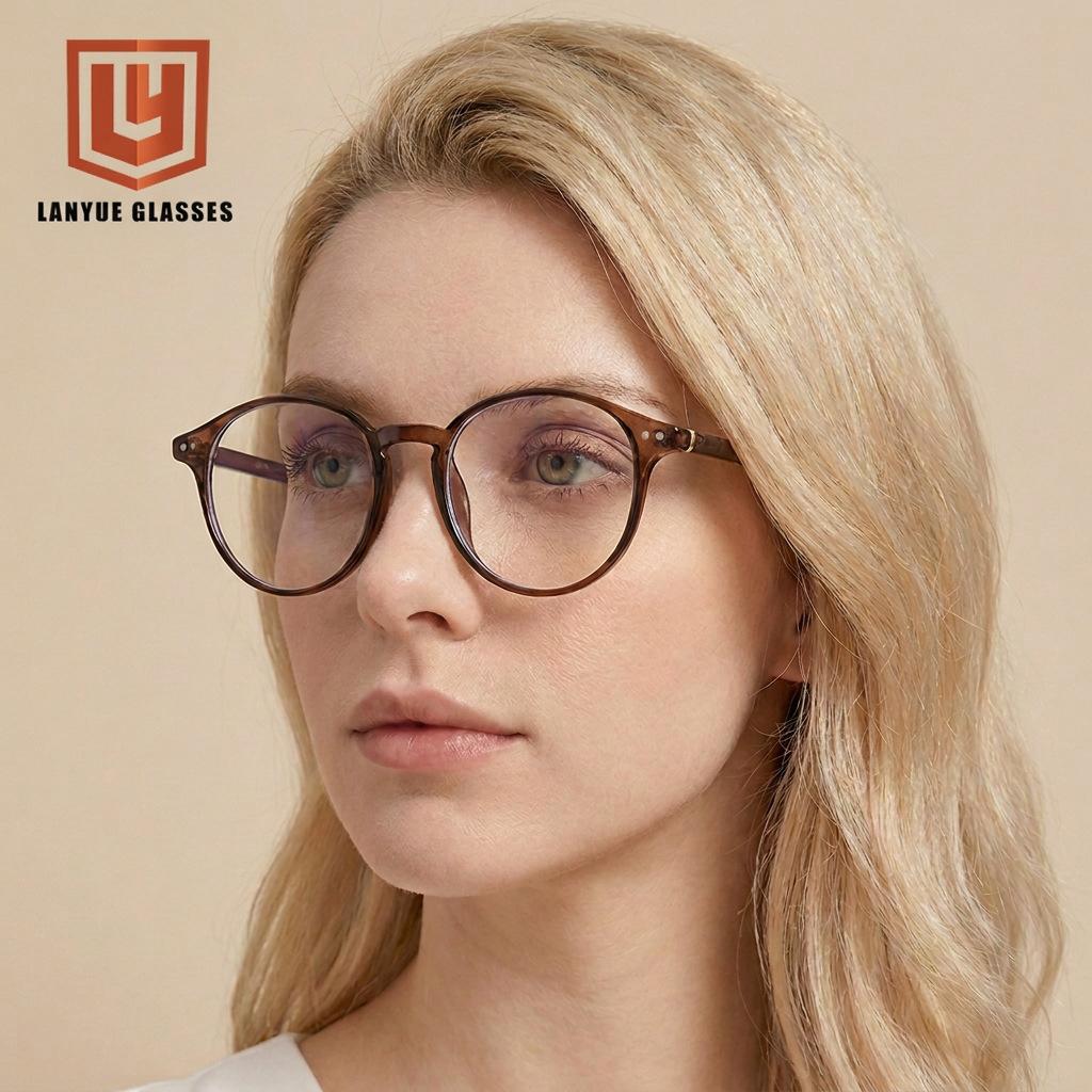 New round frame light rice nail TR glasses frame big face thin fashion simple commute anti-blue light
