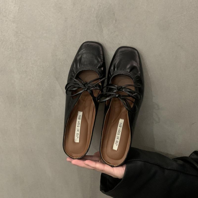 Inner Height-increasing Bow Silver Bag Head Half-drag Women's Shoes Fashionable Outer Wear 2025 New Summer Mary Jane Sandals