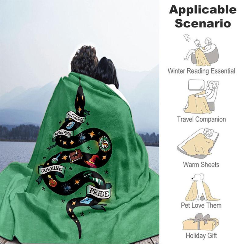1pc Slytherin Snake Symbols Cartoon Blanket,Portable Throw for Travel & Camping, All Season Cozy Blanket,Ideal Gift