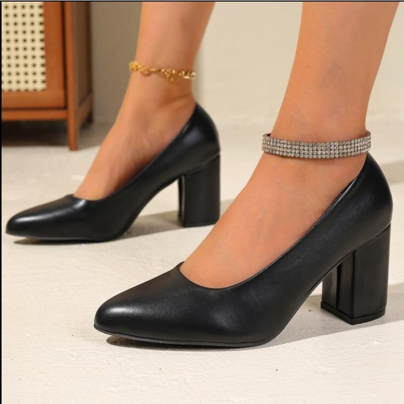 2025 Pumps Square Heel Pointed Toe High Heels Shallow White Wedding Shoes Boat Shoes for Woman Dress Shoes