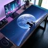 Schwarz Weiß Katze Paar Uhr Mond Mauspads Nacht Sternenhimmel Gaming-Mauspad Große Schreibtischmatte Ästhetisch Rutschfest Büro Schreibtisch Dekoration