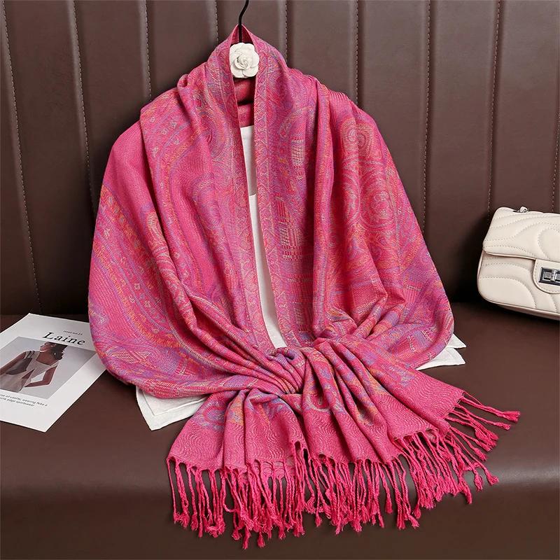 Women Paisley Scarf Cashmere Feeling Pashmina Shawls Tassel Hijab Head Wraps Femme Winter Scarves Foulard Bufanda 2024