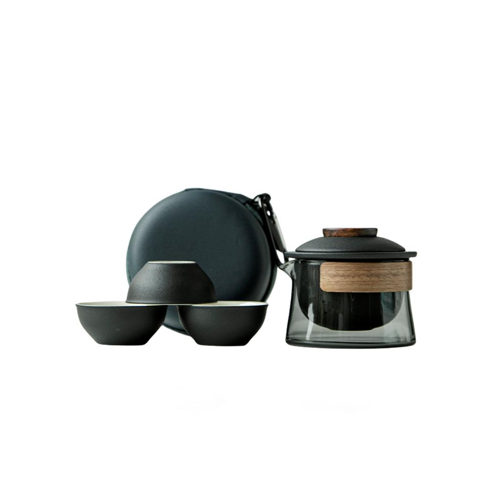 

1 Bowl 3 Cups Zen Teapot and Tea Cup Set Kit Household Tea Making Travel Tea Set Outdoor Portable Bag Chinese Tea Set Supplies чорний