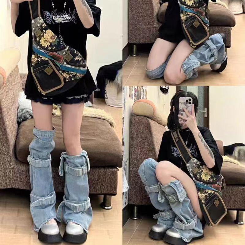 Skeleton Thigh-High Fishnet Leg Warmers: Dark Subculture Flared Scrunch Socks