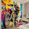 2pcs- Off-road Motorcycle Modern Style Color-blocking Art Printed Curtains, Pole Bag Home Decoration, Room Decoration