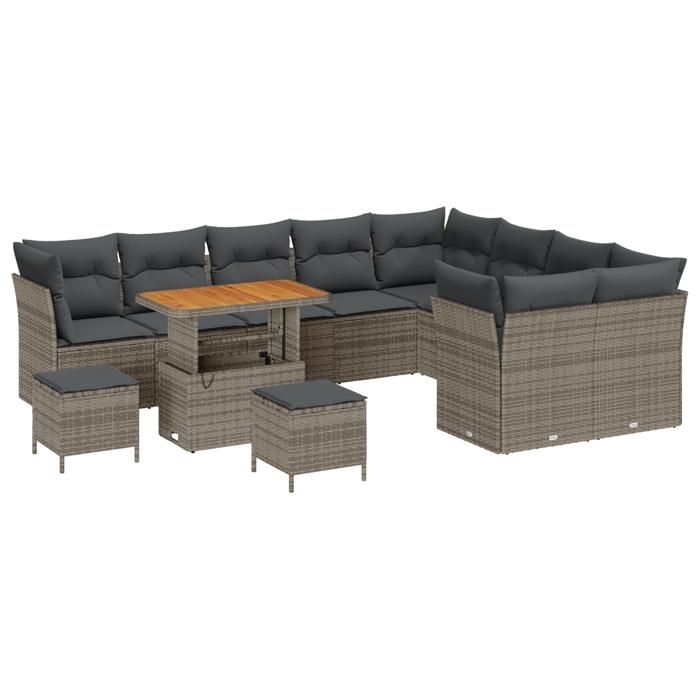 Ensemble de canapé de jardin de 12 pièces avec coussins gris poly rattan, Ensemble de salle à manger de jardin de 3 pièces 3363478