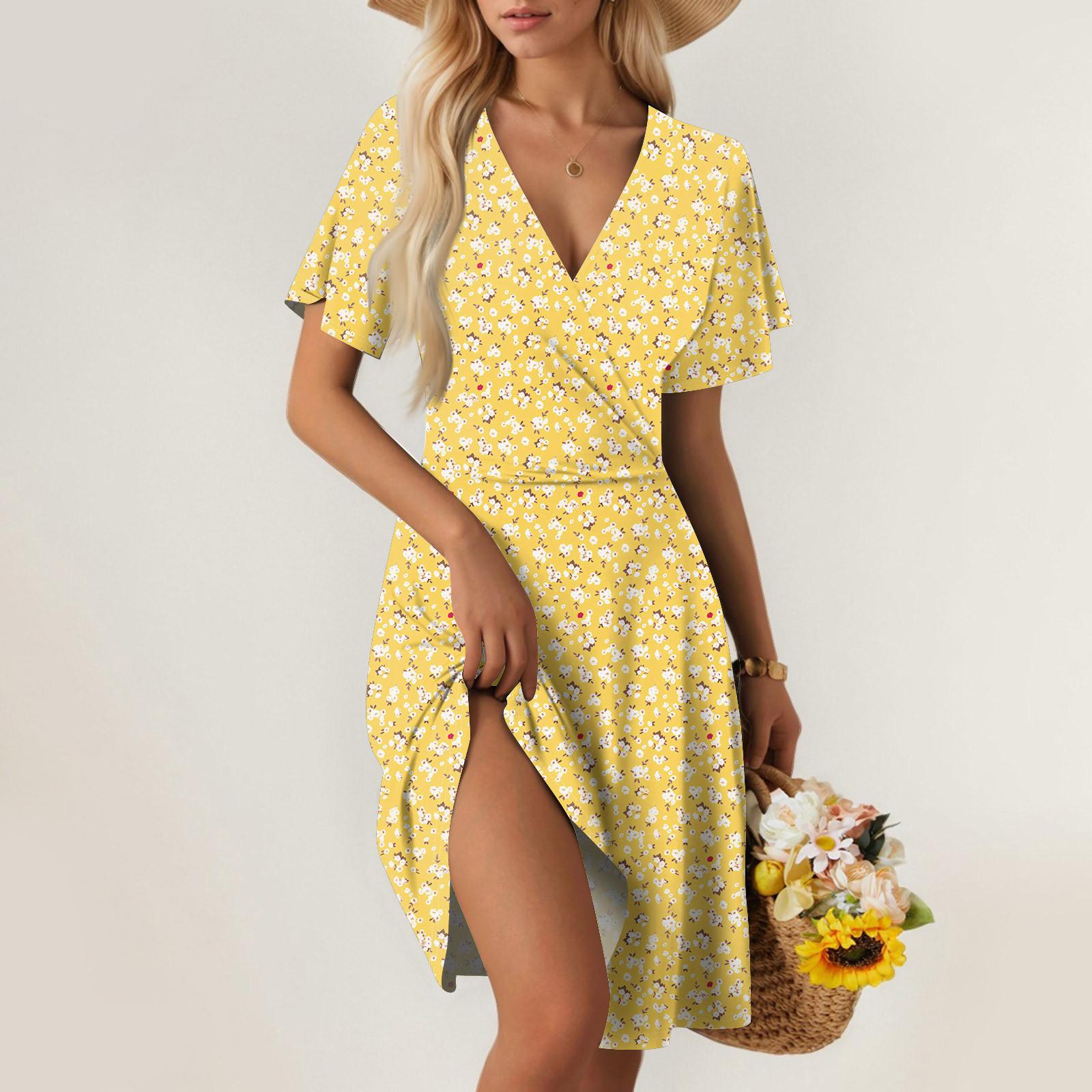 

Женское летнее платье свободного покроя для пляжного отдыха, повседневное платье-жилет с глубоким V-образным вырезом, элегантное платье-рубашка M оранжевый