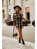 2021 Autumn/Winter Plaid Shirt Dress with Waist Tie & Turn-Down Collar