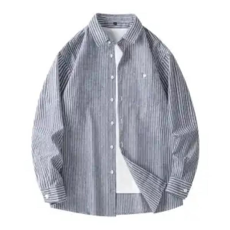 Retro Autumn Coat Trendy Striped Loose Japanese Long-sleeved Shirt Men's Casual Shirt