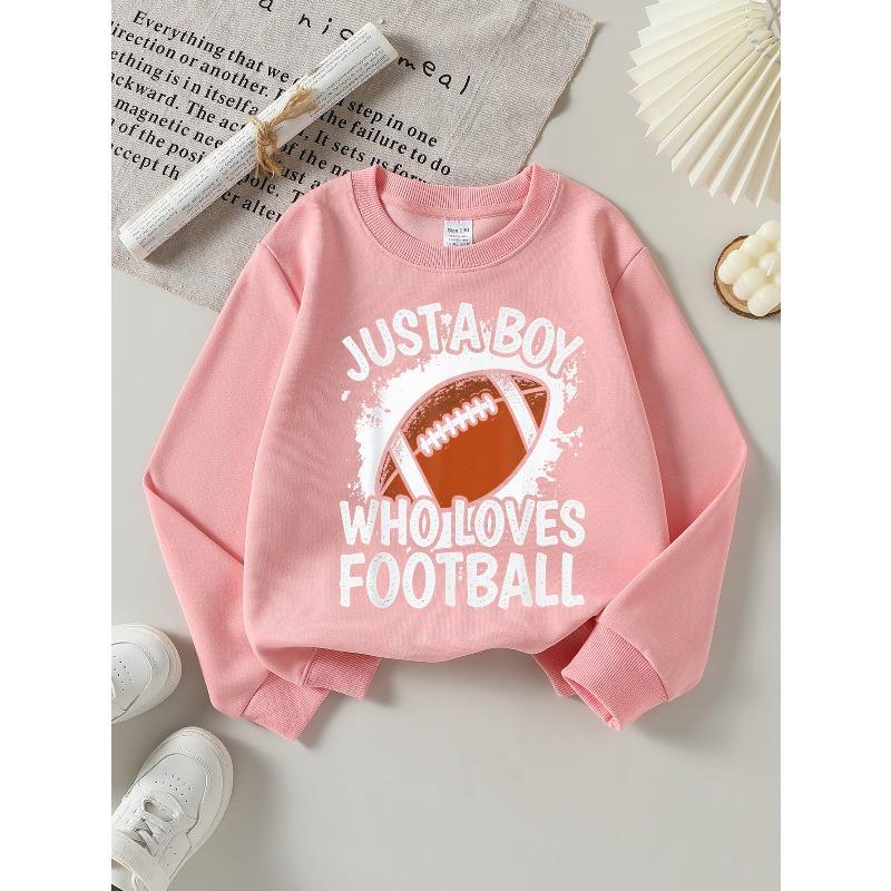 Girls' Fashionable Cute Crewneck Sweatshirt | Just A Boy Who Loves Football, Long-sleeved, Machine Washable