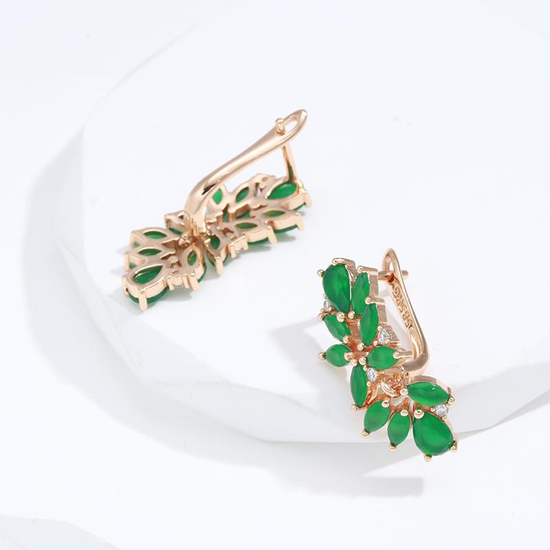 Full Emerald Cut Zircon Crystal Flower Drop Earrings For Women Luxury  Rose Gold Color Daily Fine Ethnic Jewelry