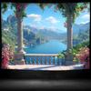 2D European Garden View Tapestry, Aesthetic Nature Landscape Wall Art for Room Decoration