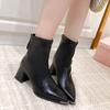 2026  Autumn Winter Fashion Pointed Toe Ankle Boots Women Zippers Thick Heels Shoes Street Style Banquet Party Short Botas Mujer