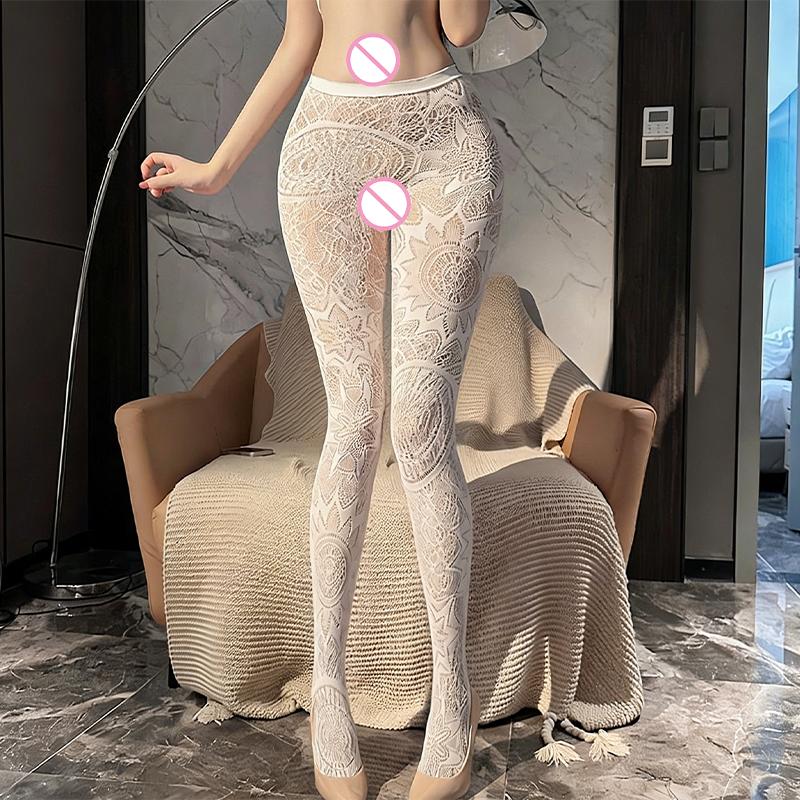 Женские носки подсолнух Классические кружевные сетчатые чулки с дном Колготки с вырезами Лолита Ретро Цветочные ротанговые чулки белый