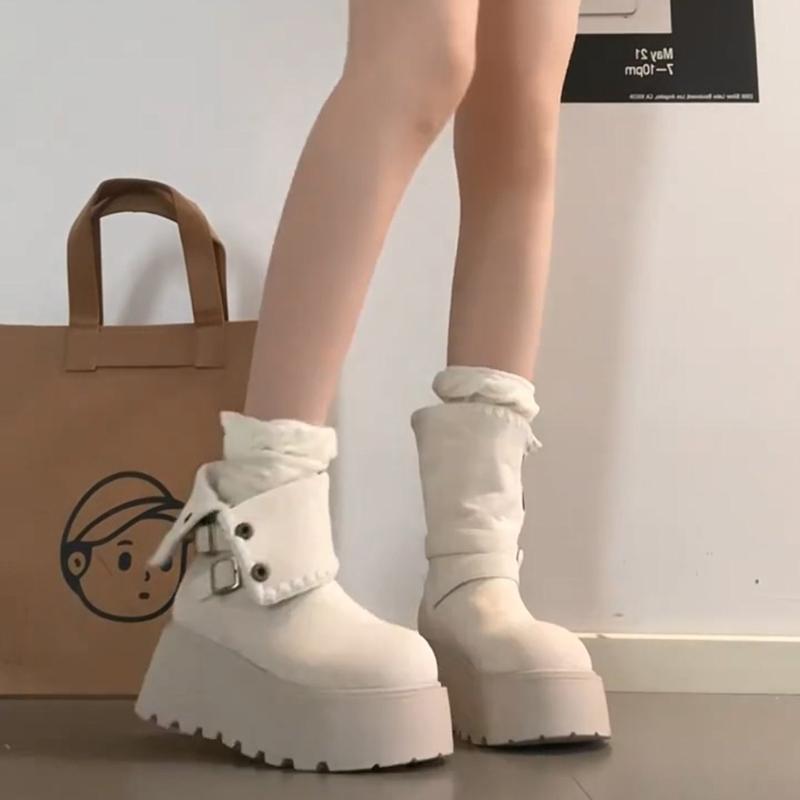 Winter Platform Thick Sole Women Snow Boots Height Increase Punk Style Women's Shoes Female Slip On Warm Cotton Short Booties