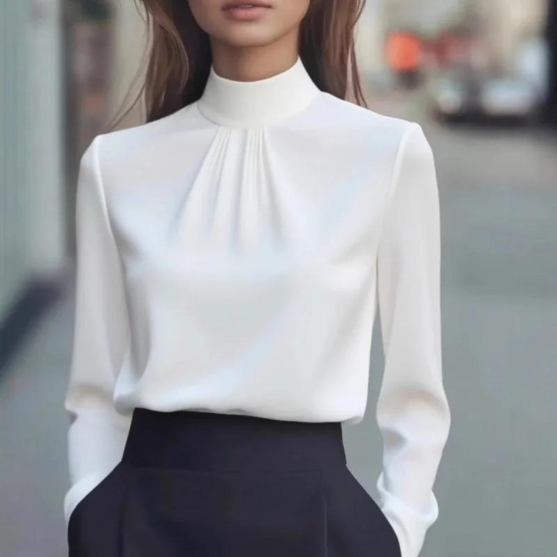 Women's Dressy Blouse Plain Elegant Daily Stylish High Neck Regular Tops