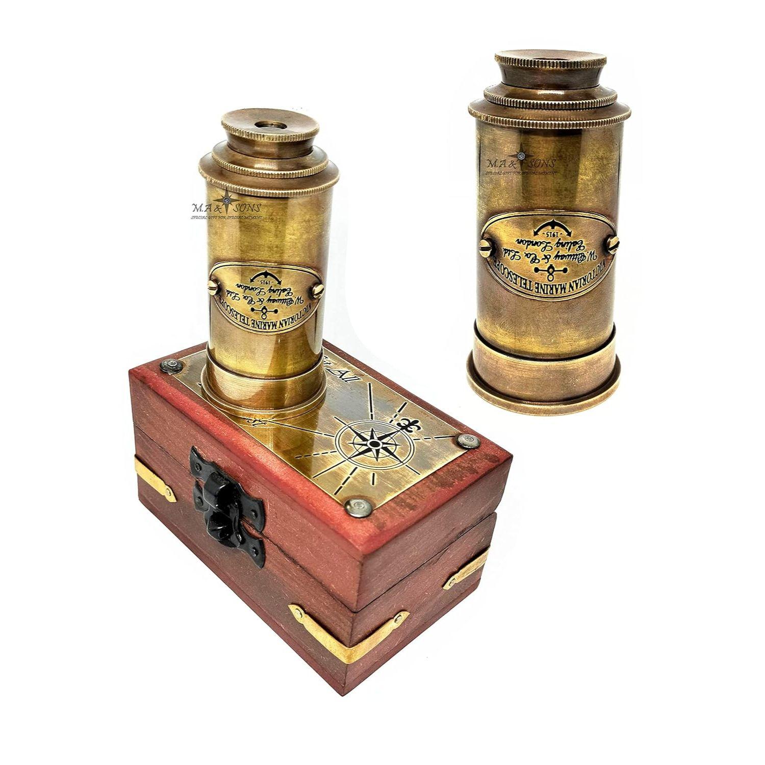 

Brass Victorian Telescope 6.5 Inch – Personalized Antique Spyglass with Custom Engraved Wooden Box | Nautical Gift for Men, Decor & Collectors