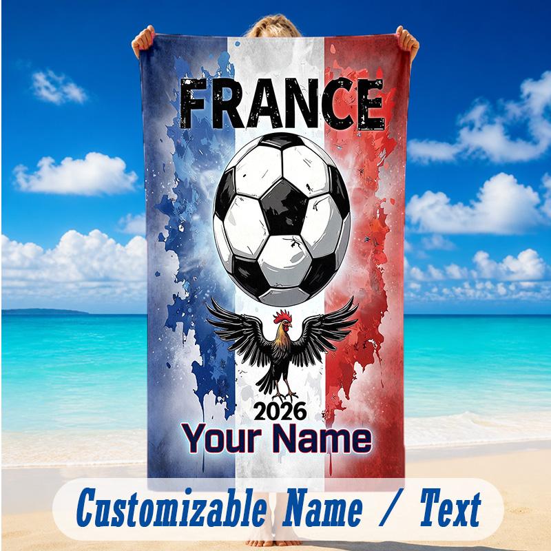 Beach Towel Custom Name Text, Quick Dry Large Towel For Beach HomeFrance national football team