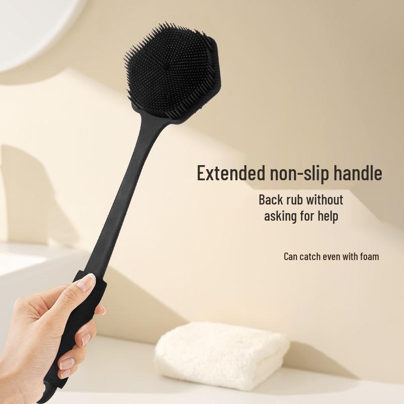 Silicone Double-Sided Bath Massage Brush with Long Handle